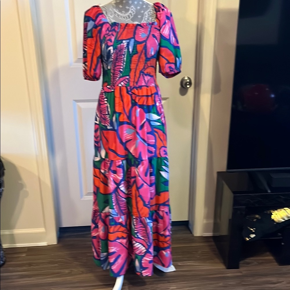 Vibrant Pink and Green Maxi Dress